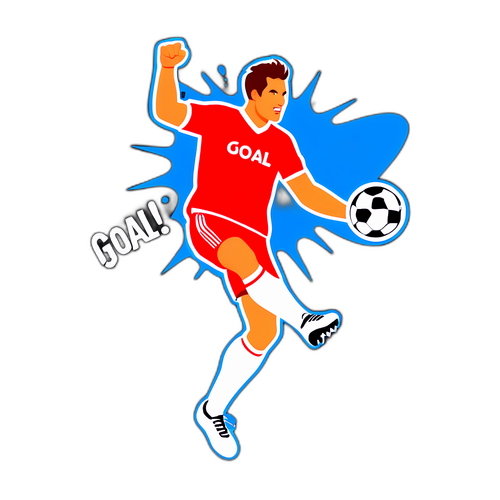 Hình ảnh cầu thủ đá bóng với từ 'Goal!'