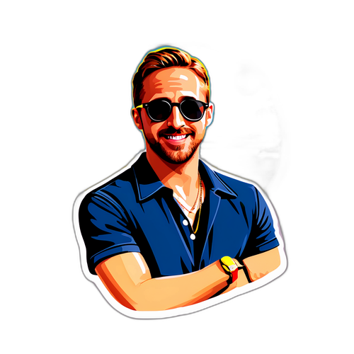 Autocollant de Ryan Gosling en lunettes de soleil sur la plage