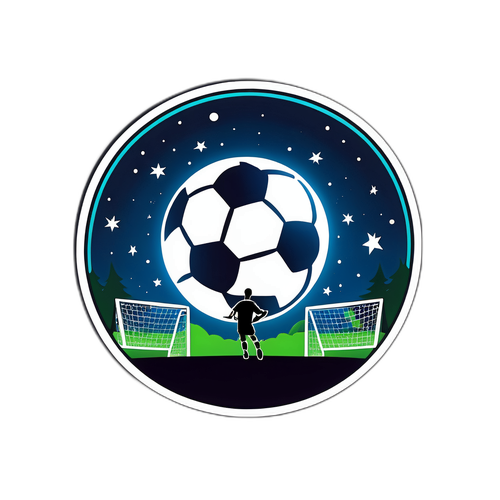 Una pegatina brillante de la luna llena sobre un campo de fútbol