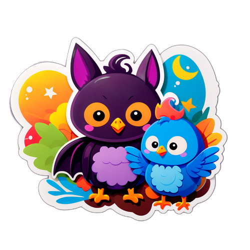 สติกเกอร์ค้างคาวและไก่สุดน่ารัก