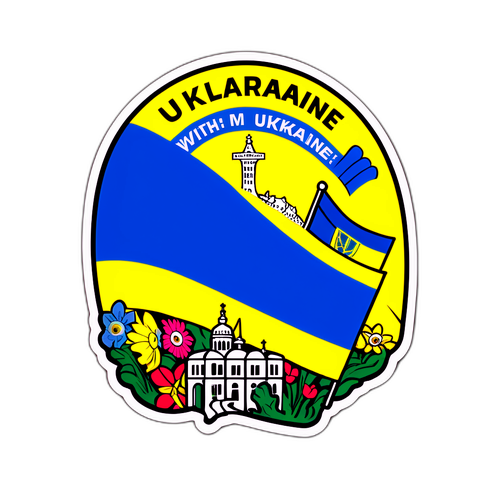 Illustration von Ukraine im Ausland mit der Flagge und der Botschaft: "Solidarität mit der Ukraine!"