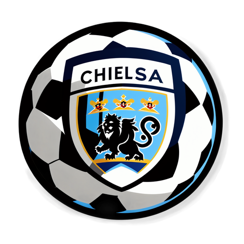 Stickerontwerp van een voetbal met 'Premier League' en de spelers Manchester City en Chelsea