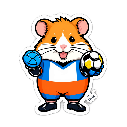 Ett humoristiskt klistermärke av en målvakts hamster med 'Hampton Målvakt - alltid i form!'