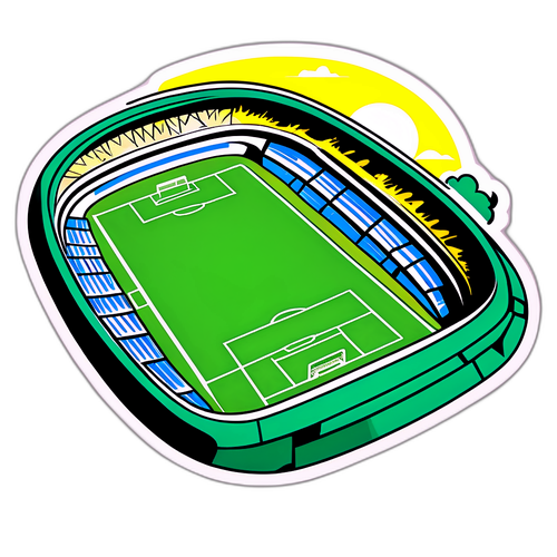 Desenho de um Campo de Futebol Brasileiro em um Dia Ensolarado
