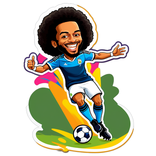 Sticker cu caricatura lui Marcelo pe terenul de fotbal