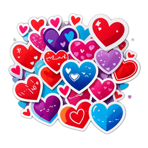 Autocolante cu inimi stilizate și mesaje iubitoare