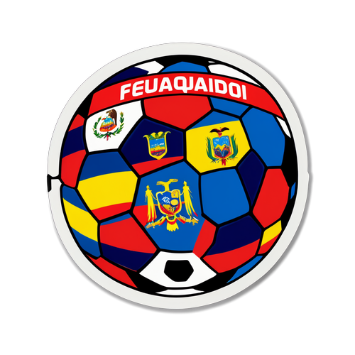Balón de fútbol con banderas de Ecuador y texto 'Fútbol con Pasión'
