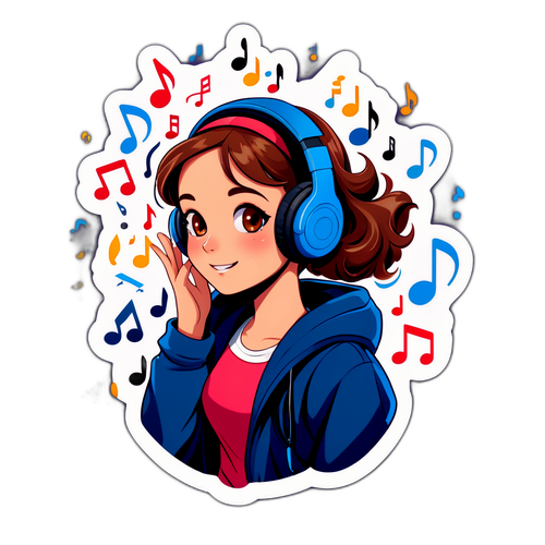 可爱的女孩沉浸在音乐中