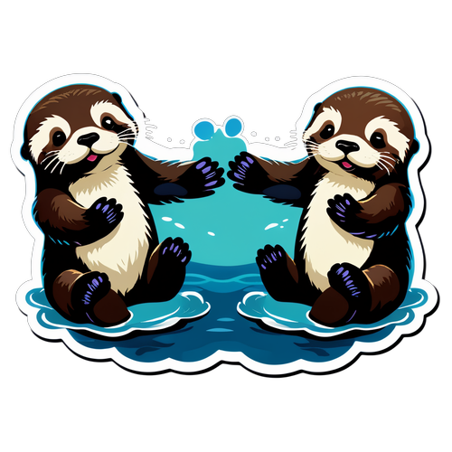 Adorable Sea Otters Holding Hands