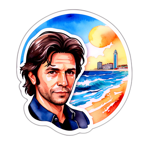 Sticker de Javier Milei con fondo de Mar del Plata