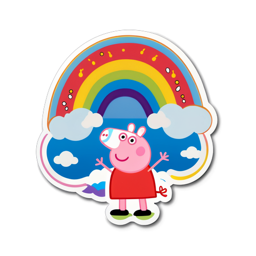 Humorvoller Aufkleber von Peppa Pig mit Regenbogenplakat