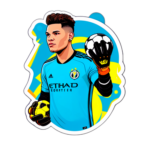 Een sticker van Ederson met zijn handschoenen
