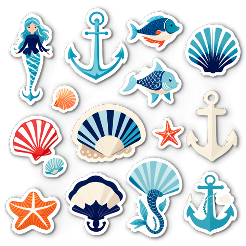Nautical Sticker Set with Anchors, Seashells, Mermaids, and Sailboats