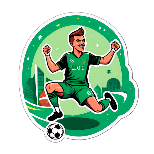 Whimsisk klistermärke av Mikael Lustig som firar ett mål