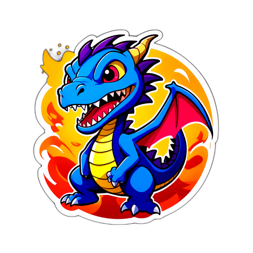 Een cartoonversie van een klungelige draak met de tekst 'League of Legends kampioen!'