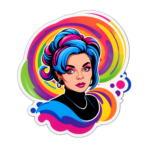 An artistiek ontwerp van Billie Leyers in een achtergrond van kleurrijke spiraalvormen