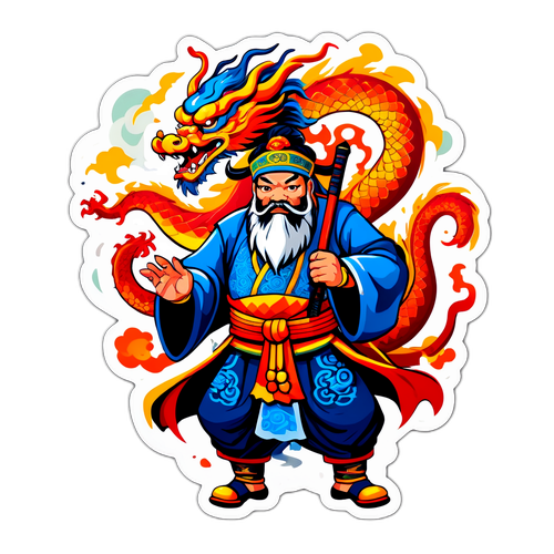 Fargerik klistremerke av Zhong Kui med drage