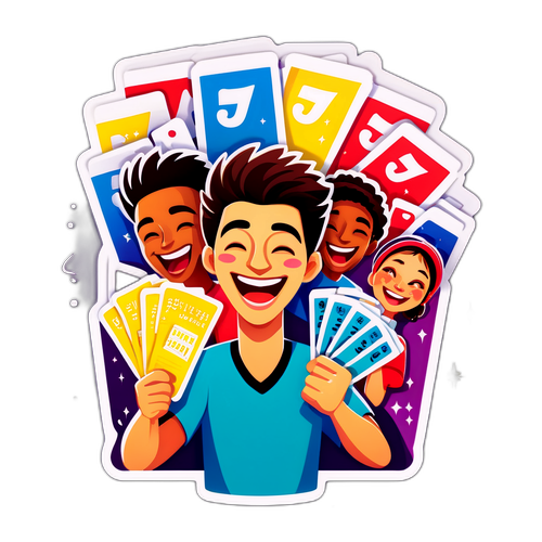 Sazka nálepka znázorňující šťastné hráče s výherními lístky