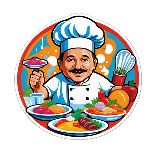 Maken een sticker van chef Jean Imbert met zijn borden delicatesse