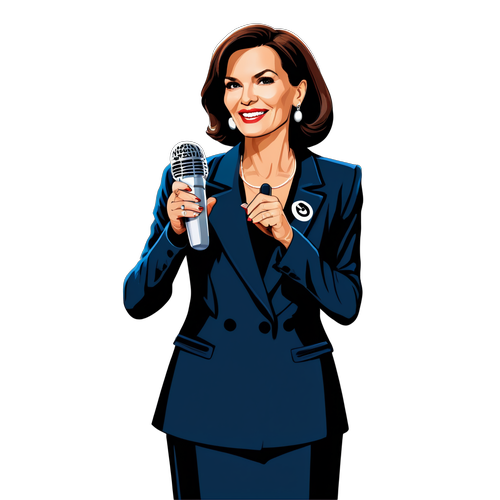 Anne Sinclair avec un microphone dans une ambiance de talk-show