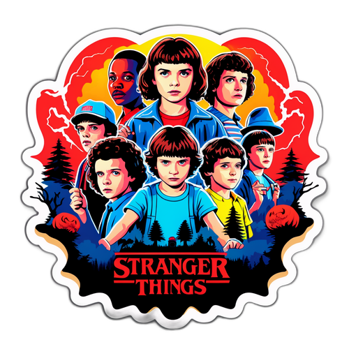 Retro stílusú matrica a Stranger Things szereplőivel