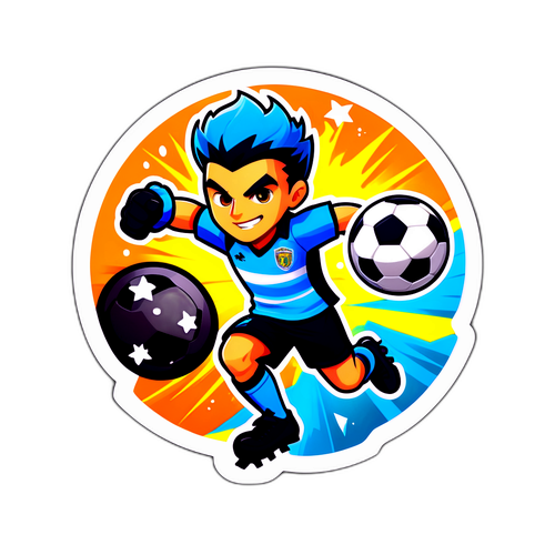 Desain Stiker untuk Logo Game Mobile FC, Menampilkan Karakter Sepak Bola dengan Efek Dinamis