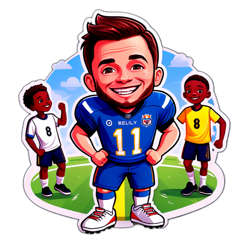 En sød karikatur af Matt O'Reilly i fodboldgear