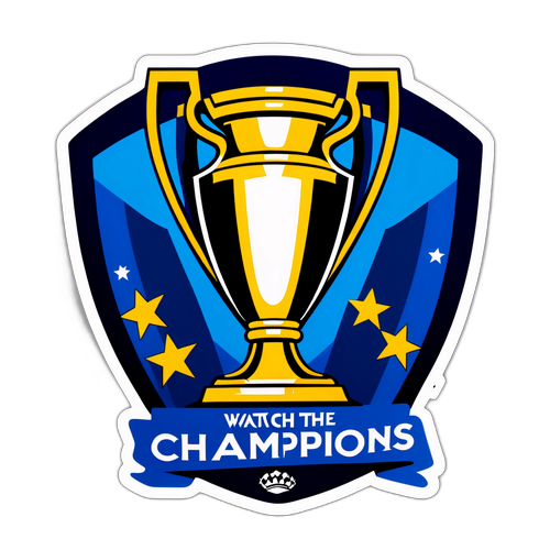 Sticker về Champions League với chiếc cúp lớn