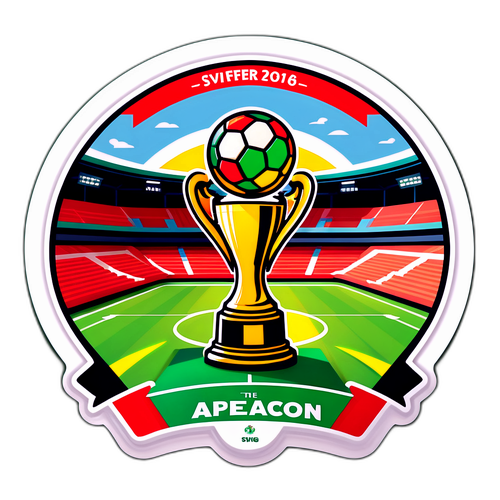 Phong cảnh sân bóng đá với khán giả đông đảo và cúp AFCON