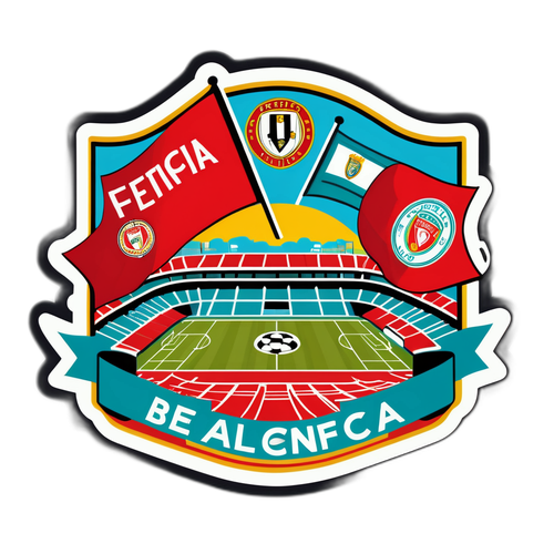 Retro Benfica Aufkleber mit Stadion und Fans