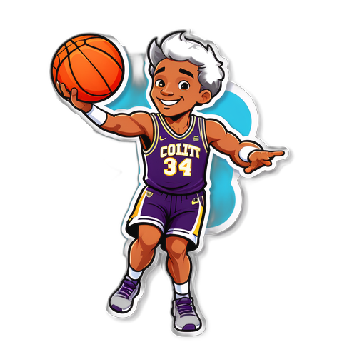 Illustrate a whimsical sticker of Colt Gray in a fun, cartoonish style, playing basketball with exaggerated movements.