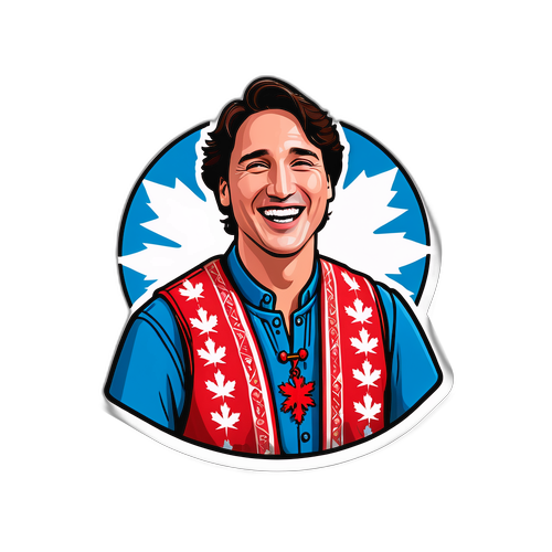 T-paita Justin Trudeausta perinteisissä kanadalaisissa vaatteissa