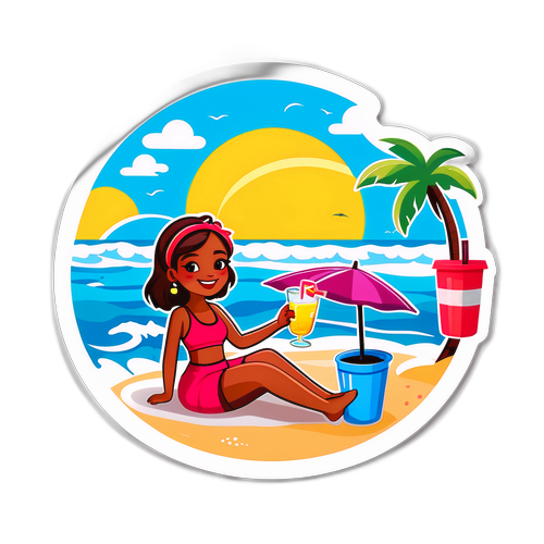 Sticker divertido de Pepi disfrutando una tarde soleada en la playa