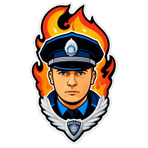 Logo upamiętniające policjanta Mateusza Biernackiego z odznaką i ogniem