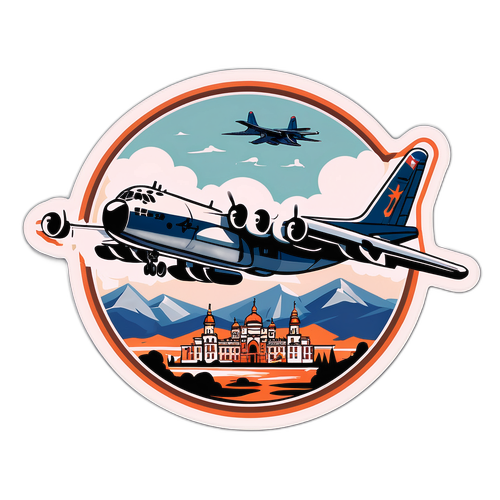 Стікер: Стілізоване зображення військового літака Ту-95 з елементами історичної архітектури