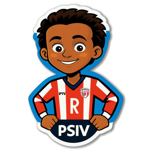 Sticker van een supporter in PSV-kleuren