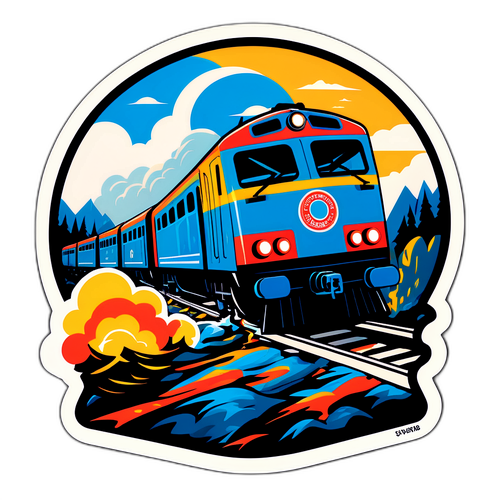 Dramatisk klistermärke av en tågolycka