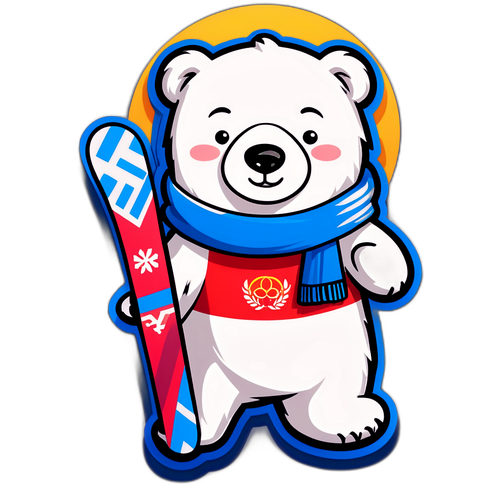 Uroczy rysunek misia polarnego na nartach