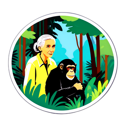 ג'יין גודל עם שימפנזים ביער שקט