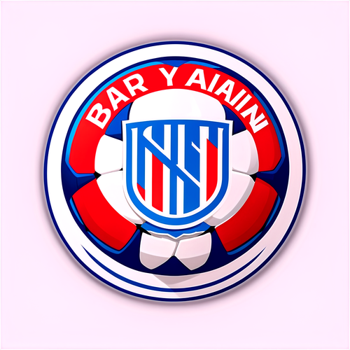 Sticker cu mingea de fotbal în culorile echipei Bayern, cu fundalul Allianz Arena