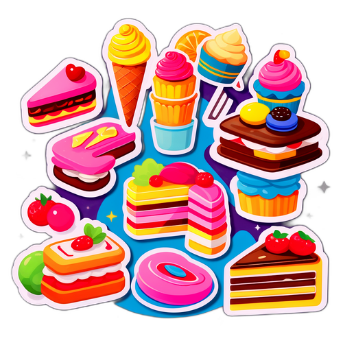 コージーコーナーのスイーツにテーマを置いたカラフルなイラスト