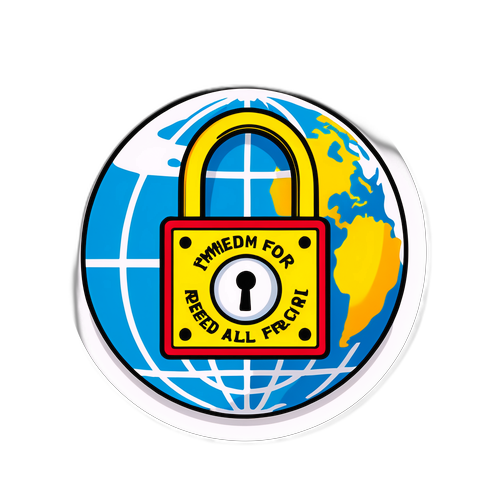 Sticker simbolizando amnistía con un candado abierto y un globo, con la frase 'Libertad para todos'