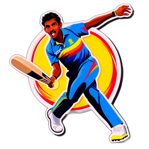 Pelekat Dinamik Kamindu Mendis dalam Pose Membaling Kriket