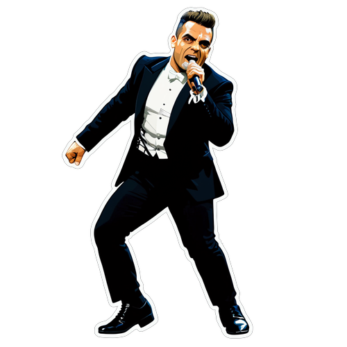 Unleashing the Magic: Robbie Williams' Electrifying Stage Moments Captured in Stunning Tribute Stickers!