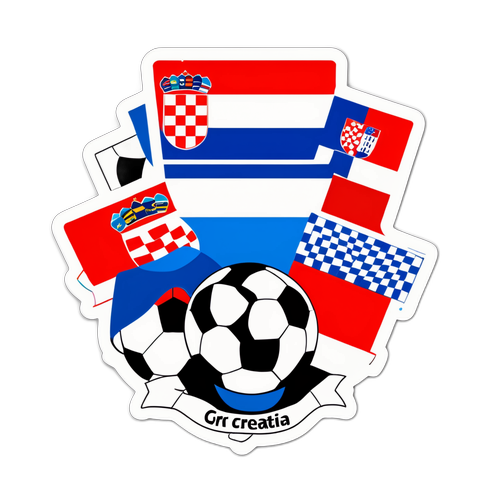 Wspieraj Chorwację! Naklejka z piłkami nożnymi i flagą