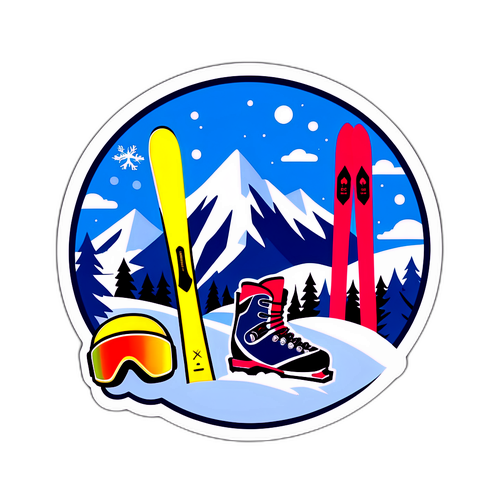 Simboluri de schi cu un peisaj de iarnă minunat