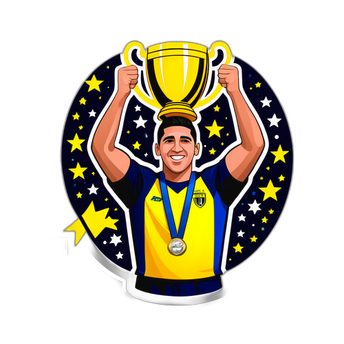 Ilustración de Riquelme levantando un trofeo