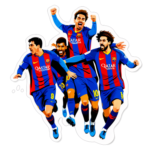 Stiker Ilustrasi Pemain FC Barcelona dalam Aksi