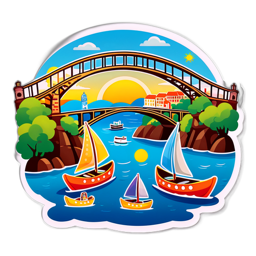 Słynne mosty Porto w stylu kreskówkowym