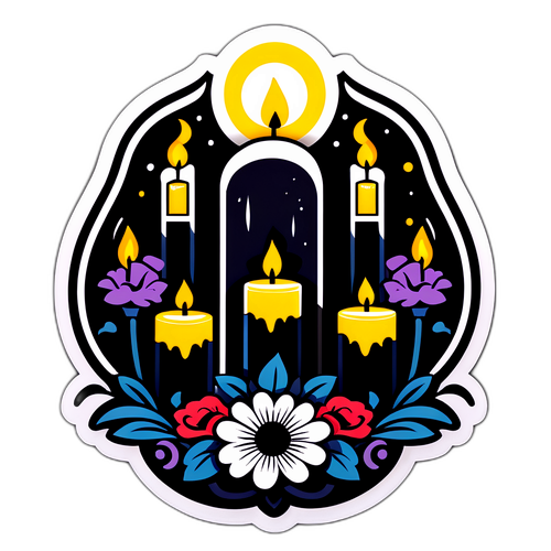 Stylisierte Beerdigung mit Kerzen und Blumen